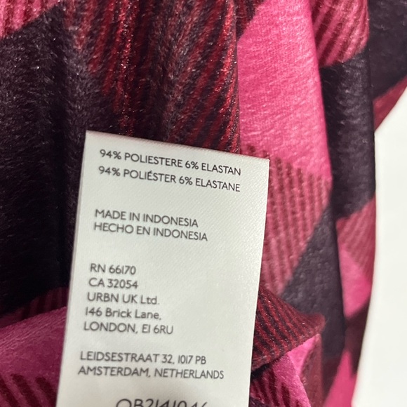 Maeve Anthropologie Velvet Babydoll Top pink brown plaid puff NWT Large - Picture 9 of 9